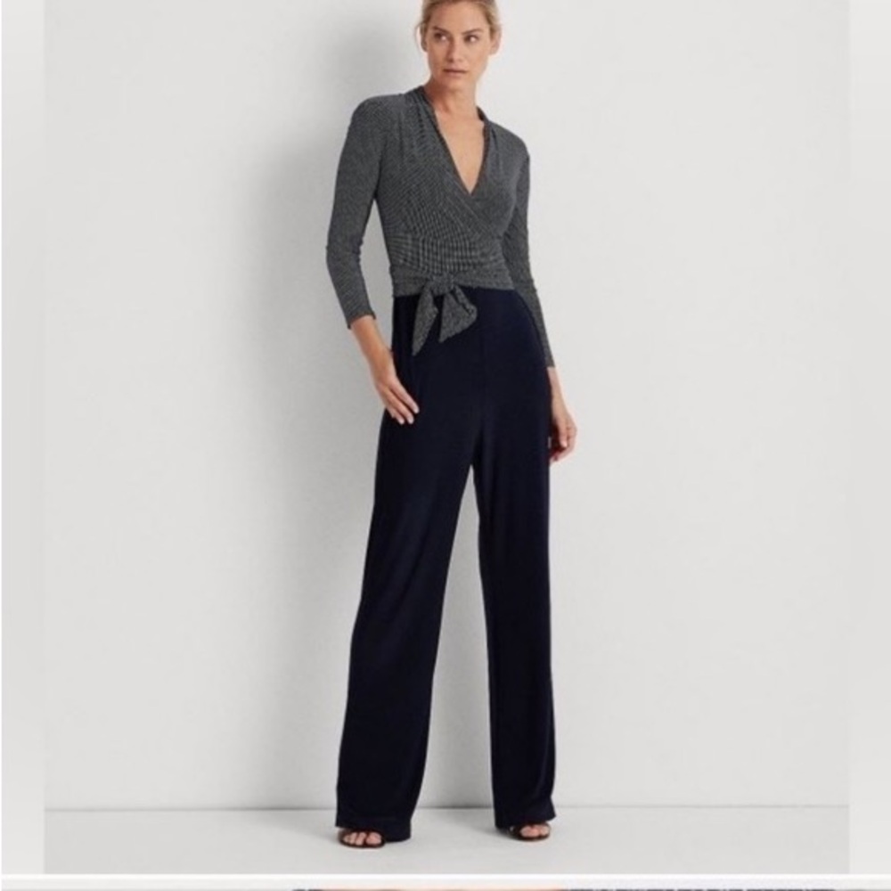 Ralph Lauren Black and‎ Gray Wide Leg Jumpsuit 14W